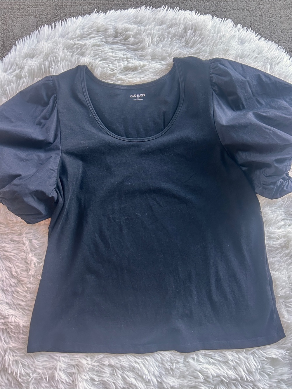 Old Navy Black Puff Sleeve Scoop Neck Top - Size - 1X or 2X